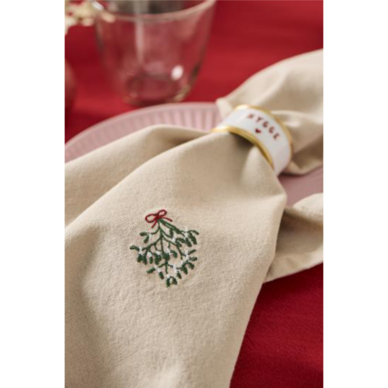 Tauservíetta m/mistletoe, linen 40x40cm - Image 3