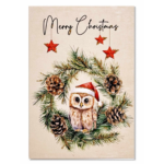 Kort - Merry christmas, Owl