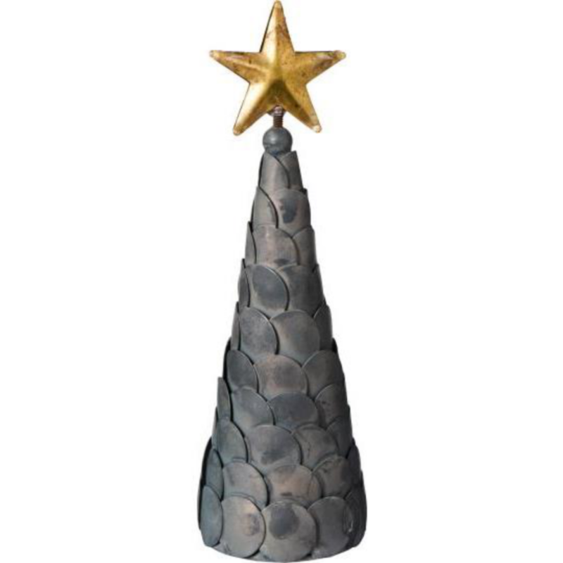 Jólatré m/gull stjörnu, zink 23cm