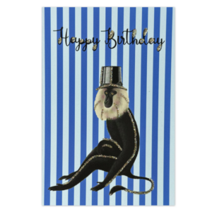 Kort - Happy Birthday blue/white Monkey
