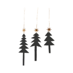 Skraut tré m/stjörnu svört sett af 3