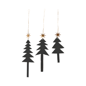 Skraut tré m/stjörnu svört sett af 3