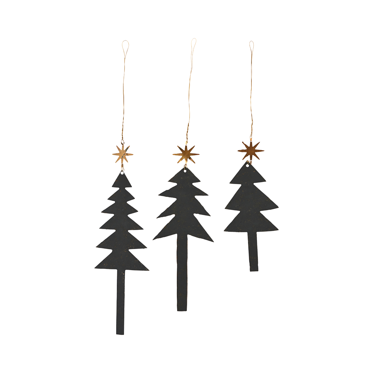 Skraut tré m/stjörnu svört sett af 3